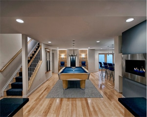 basement with new wood flooring