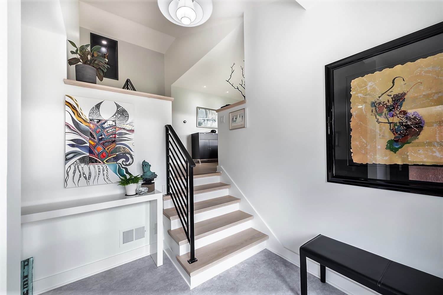 hardwood staircase in a modern home