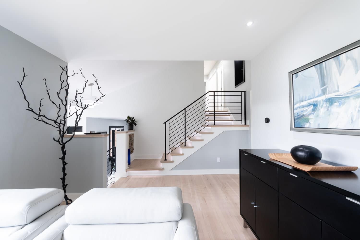Modern sleek living room with beautiful hardwood floors