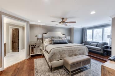 Beautiful kansas city bedroom where SVB Wood Floors replaced old carpet with hardwood floors.