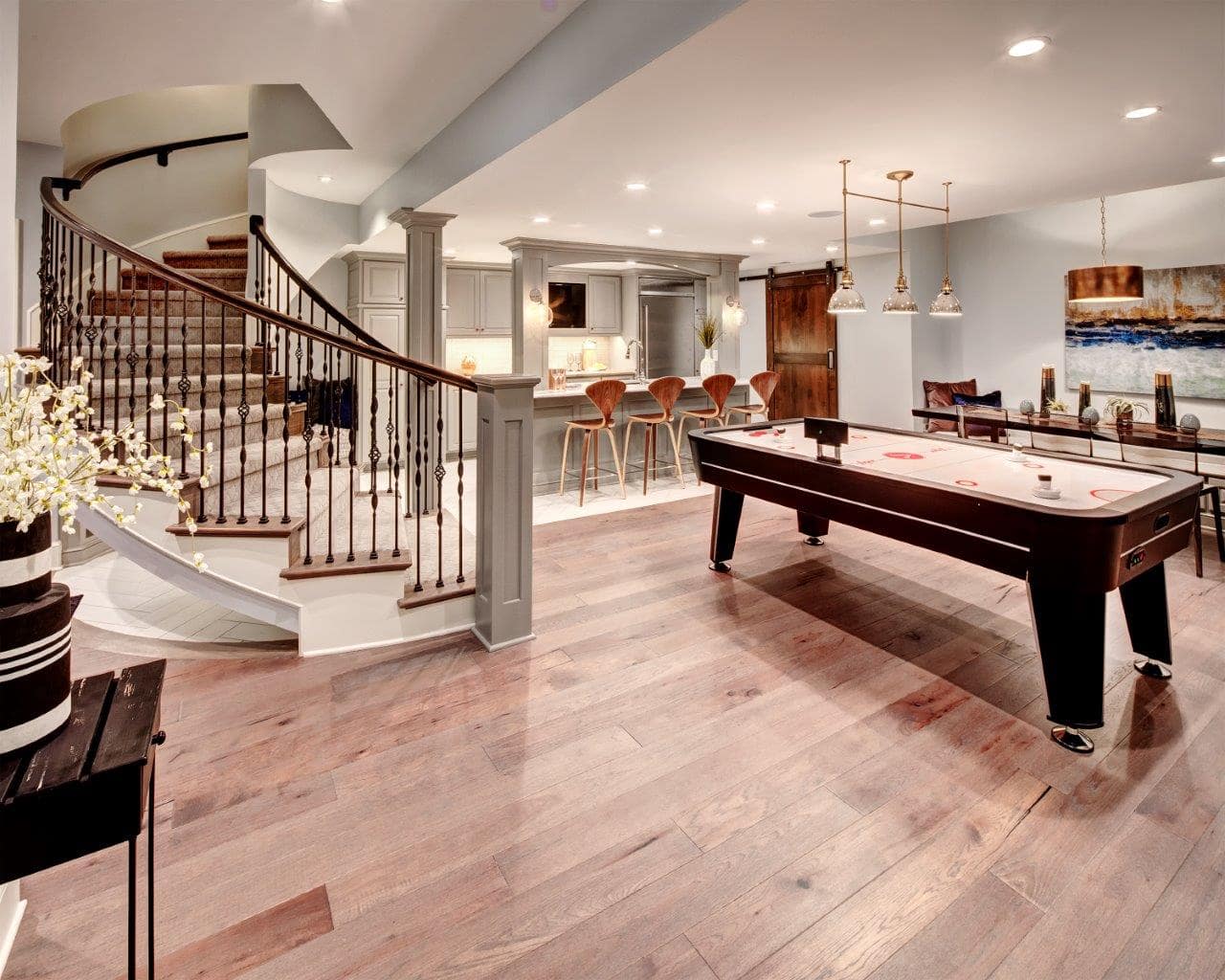 hardwood floor in a recreation area of a residential home