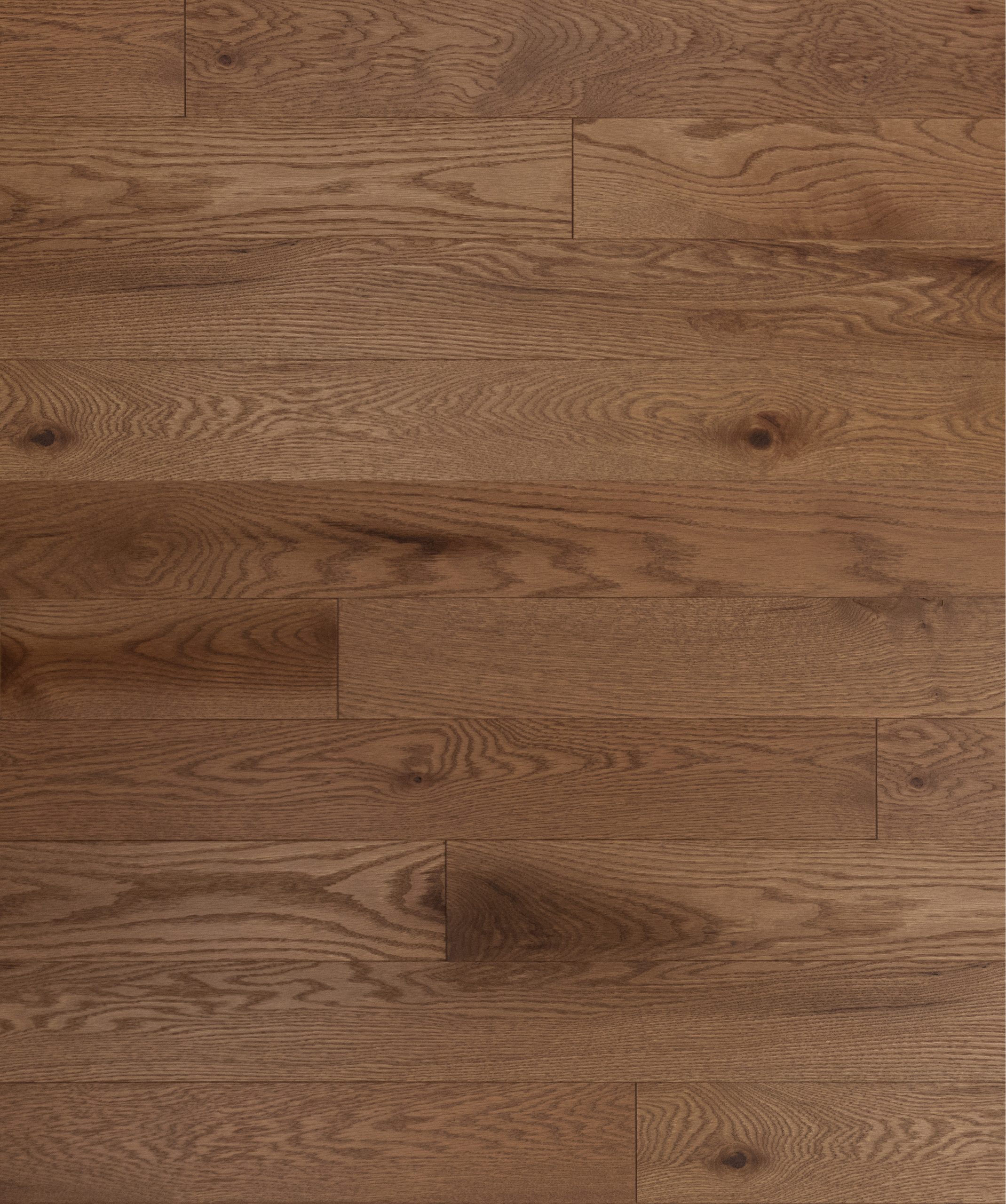 Red Oak hardwood flooring in Carmel finish, showcasing warm tones and expressive grain, ideal for versatile interior styles.