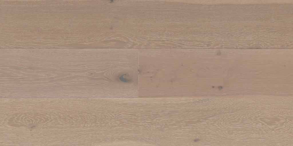 Clare European Oak hardwood flooring showcasing a soft neutral hue with delicate grain and natural character marks, ideal for light-filled spaces.