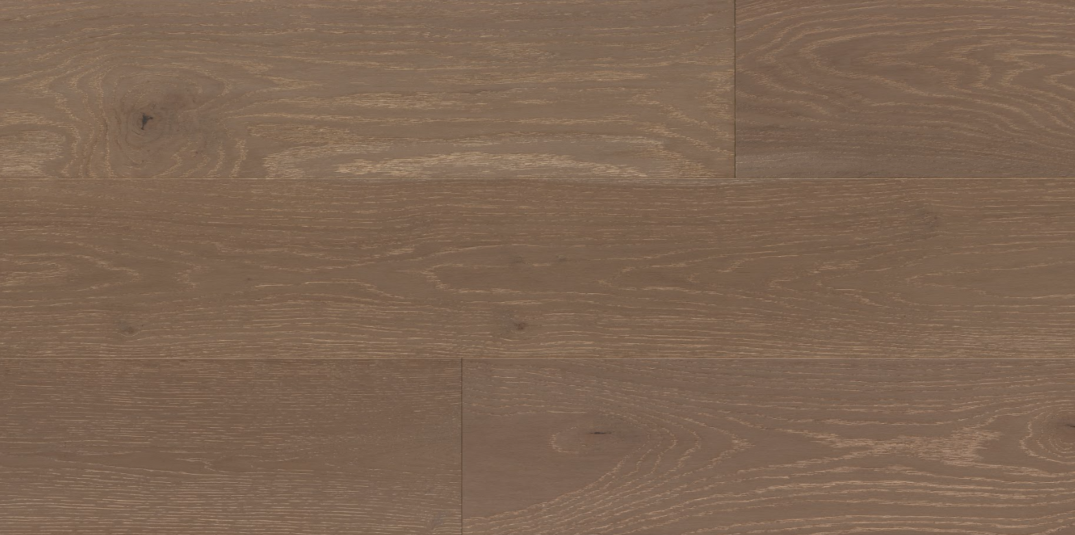 Milton European Oak hardwood flooring with a calm, neutral shade, featuring natural knots and grain variations, and a wirebrushed finish, ideal for modern and rustic interiors.